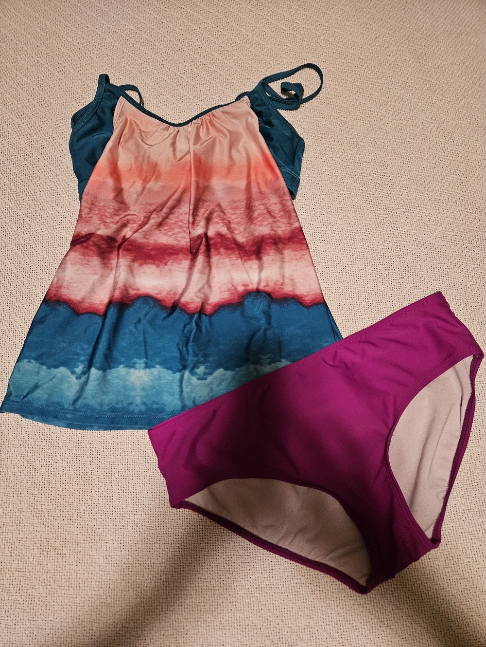 Striped Ombre Tankini Top with Magenta Bikini Bottoms